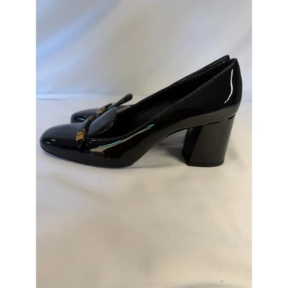 Khaite Elio Patent Leather Loafer Pumps Black EU 38 Block Heel Made Italy